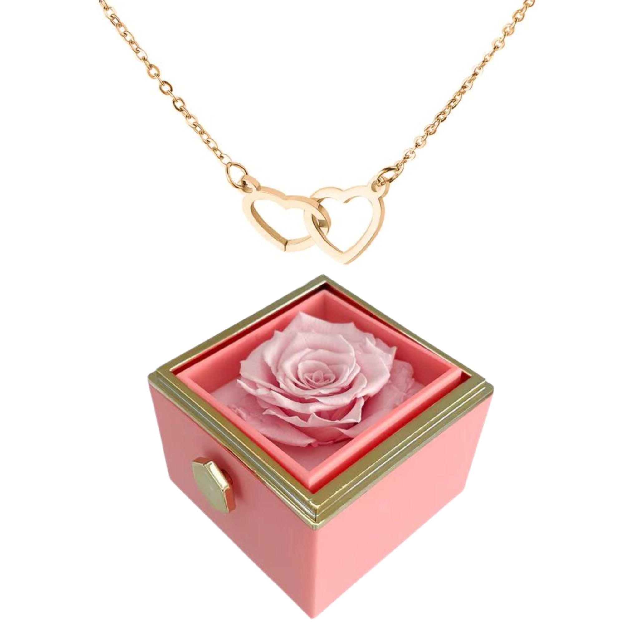 Boîte à roses rotatives Eternally Preserved - avec collier en forme de coeur gravé