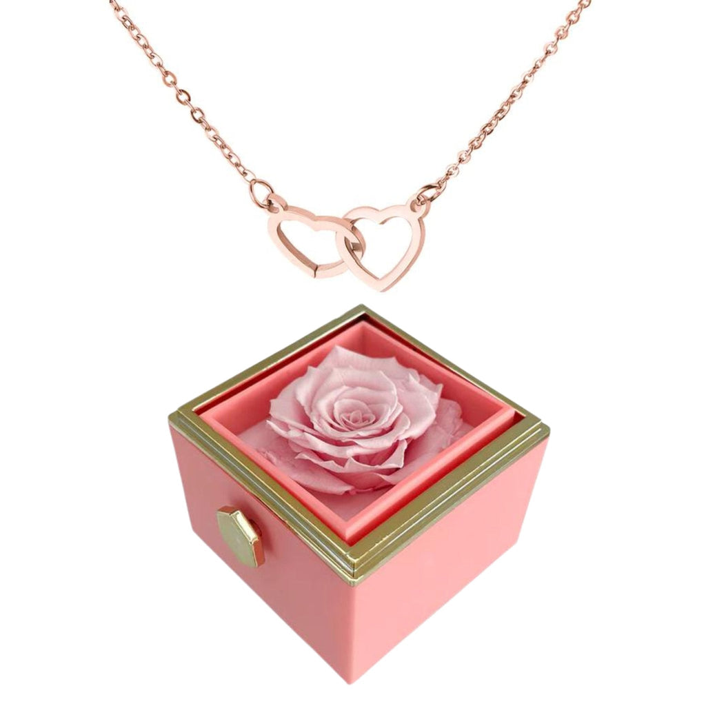 Boîte à roses rotatives Eternally Preserved - avec collier en forme de coeur gravé