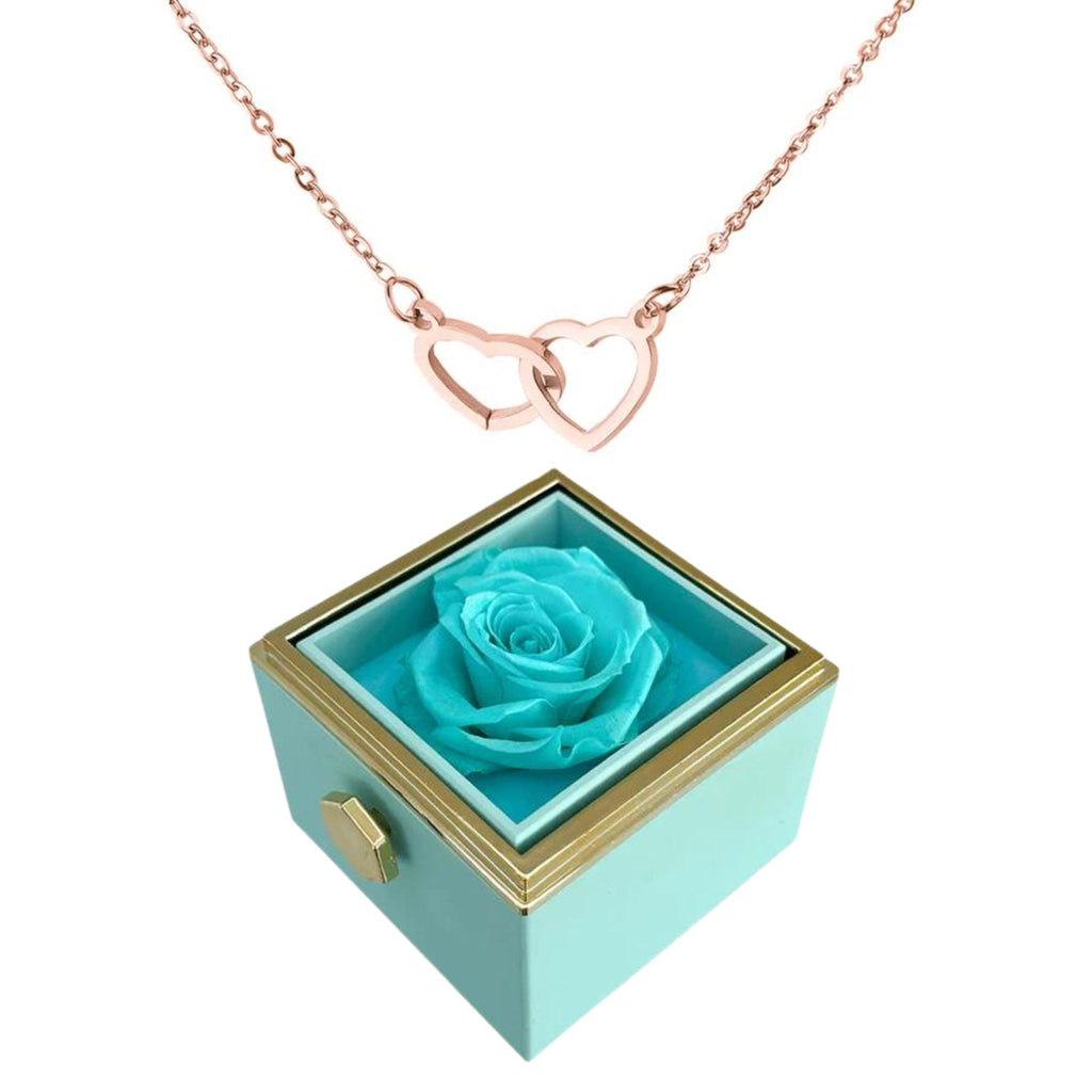 Boîte à roses rotatives Eternally Preserved - avec collier en forme de coeur gravé