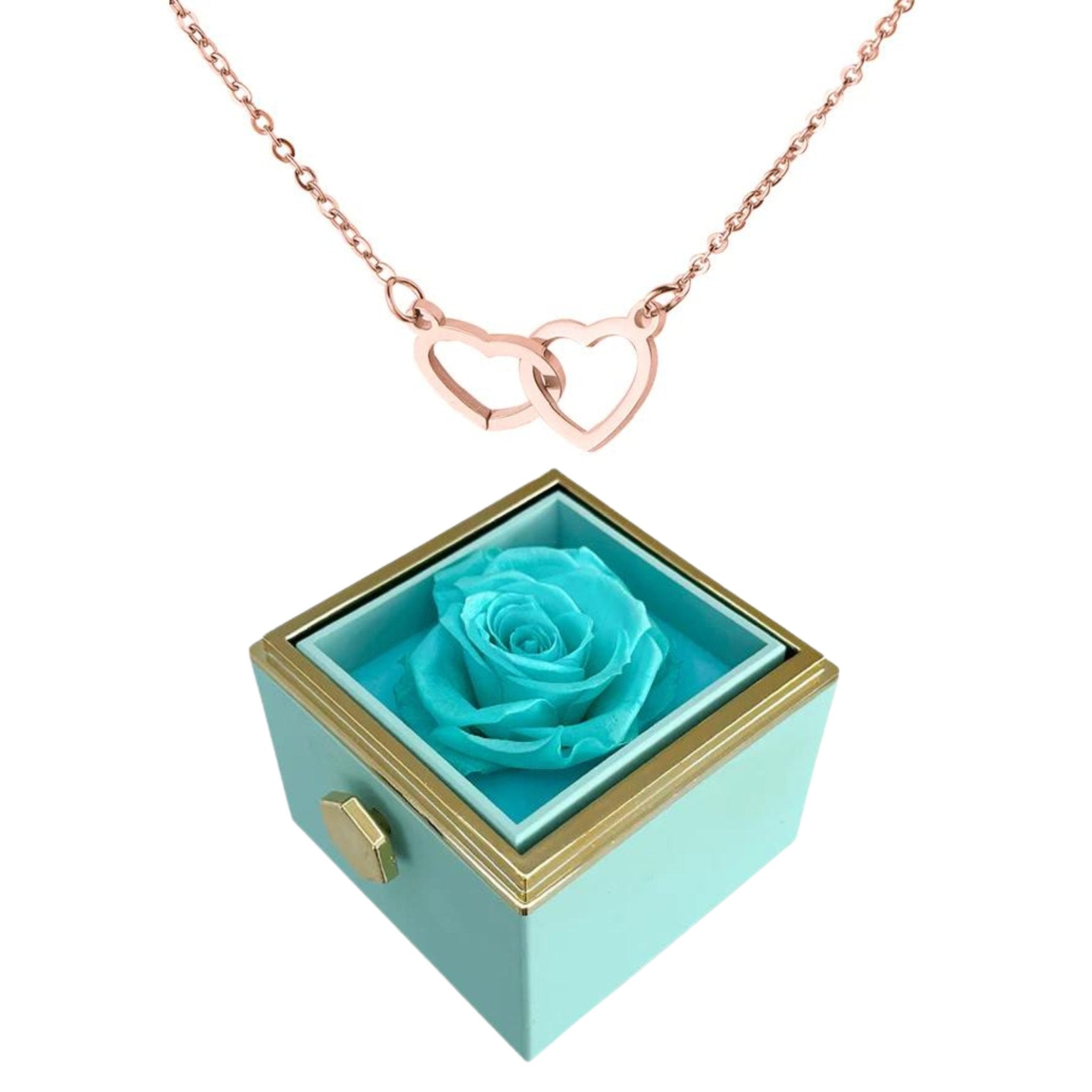 Boîte à roses rotatives Eternally Preserved - avec collier en forme de coeur gravé
