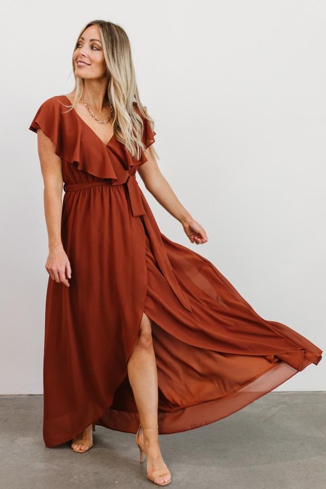 Katya Ruffle Maxi Dress | Rust
