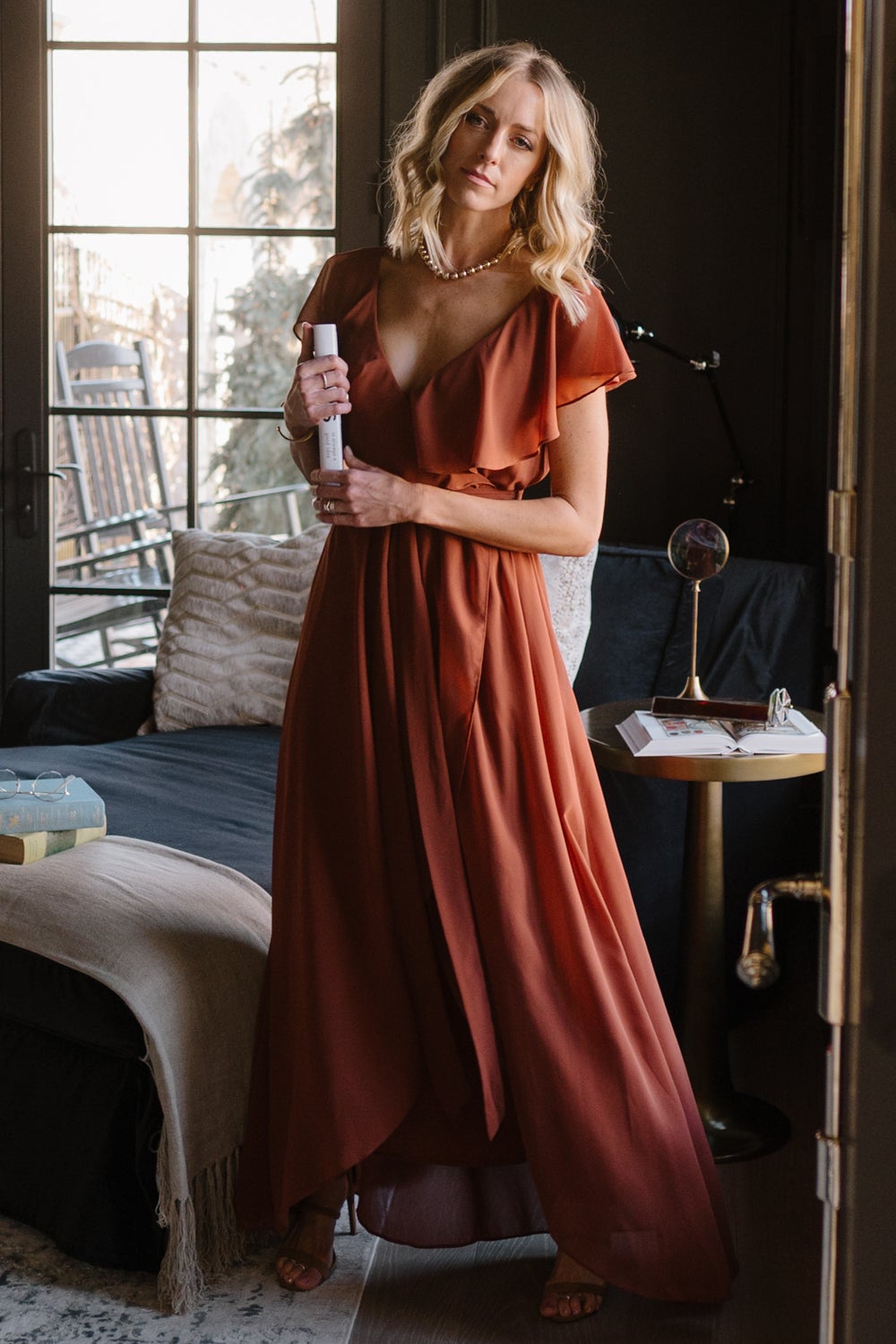 Katya Ruffle Maxi Dress | Rust
